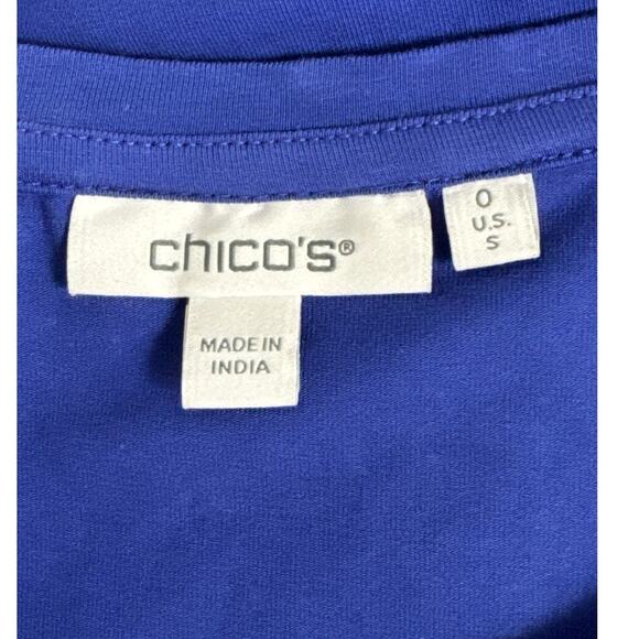 Chico's Royal Blue Embroidered Flutter Sleeve Blouse Size 0 (4-S) - Picture 3 of 6